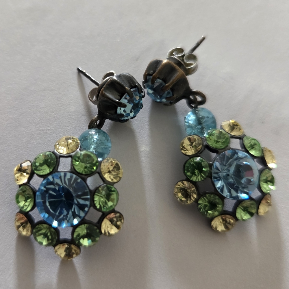 Konplott Elegant Blue and Green Crystal Earrings VINTAGE NEW